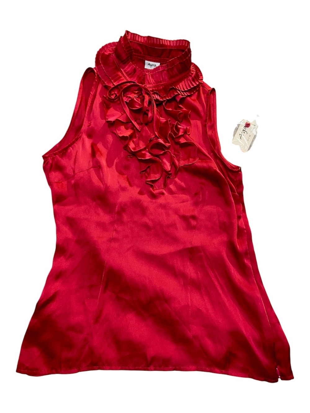 Agora Fuchsia Ruffled Satin Blouse